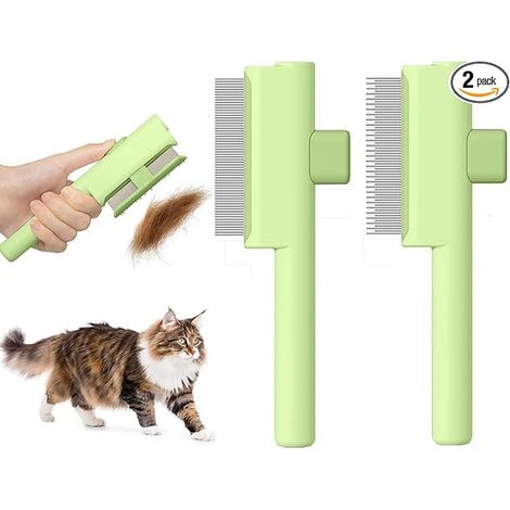 Peigne pour Chats, Peigne à Puces pour Chat et Chien, Brosse de Toilettage pour Animaux de Compagnie Poil Court et Poil Long, pour Enlever Les Poils D'animaux, Vert (1/5)