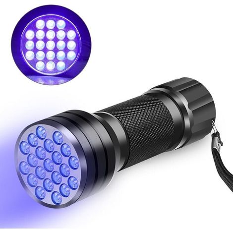 UV-Taschenlampe mit 395 nm Wellenlänge und 21 ultravioletten LEDs für fluoreszierende Markierungen, Tierurin und Teppiche. (1/4)