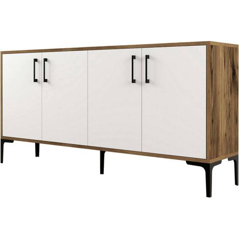 Dmora - Kommode Sestante, Wohnzimmerbuffet, Wohnzimmer-Sideboard, Moderne Küchen-Speisekammer, 160x35h78 cm, Walnuss und Weiß, mit verstärkter Verpackung (1/5)