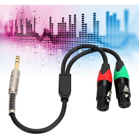 Câble audio 0.3 mètre 24AWG double blindage cuivre, jack 6.35mm mâle vers double connecteur XLR femelle (1/5)