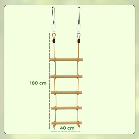 Échelle à cinq marches pour enfants de 3 à 8 ans (avec boucles et sangles), en bois et PE, avec un aspect bois. (1/5)