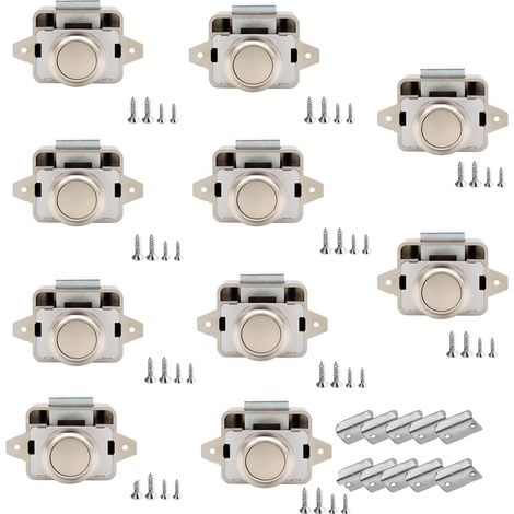 10 Pièces Verrous à Bouton-Poussoir,14-16 mm Serrure de Meuble,pour Camping-Cars, Yachts, Bateaux, RV Camping Armoire, Caravane (Nickel perlé)