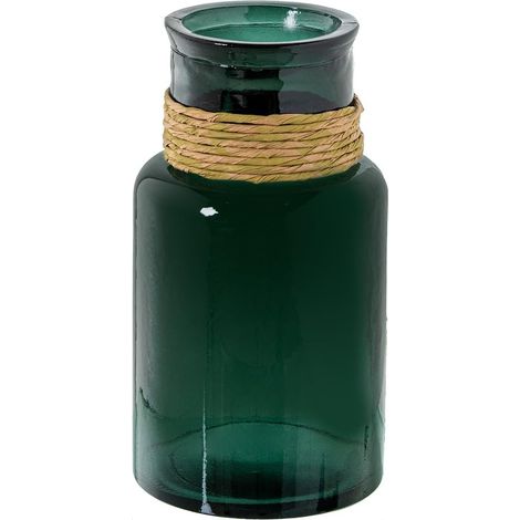 Vase de table en verre bleu et naturel 15 x 15 x 28 cm (1/3)