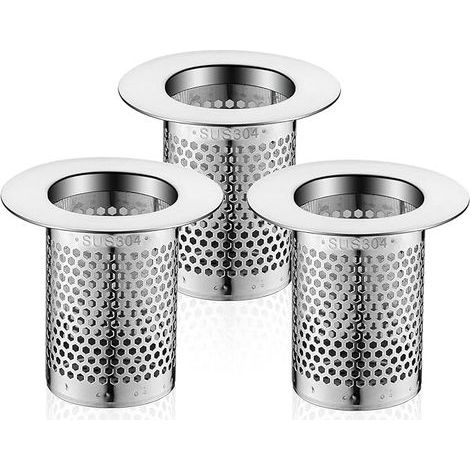 Shower Hair Filter, 3 Pieces Stainless Steel Bathroom Sink Filter, 5.5 × 5cm Sink Stopper Filter for Balcony (1/3)