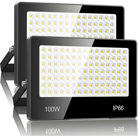 Projecteur LED Extérieur 100W 2 PACK - 10000LM 6500K Blanc Froid Spot LED Extérieur avec 105 LEDs Lampe, IP66 Étanche Eclairage Exterieur pour Stade, Terrasse, Rue, Garage (1/5)