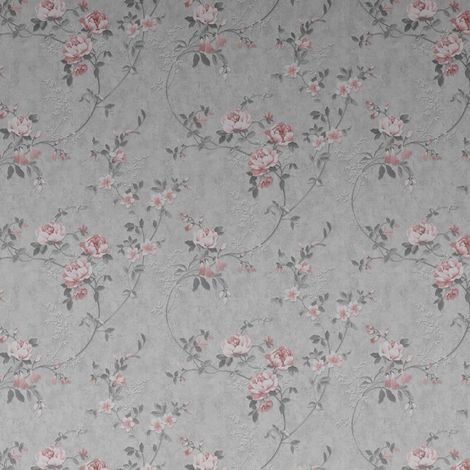 Bettany Floral Wallpaper Muriva Textured Heavyweight Vinyl Grey Pink Glitter (1/3)