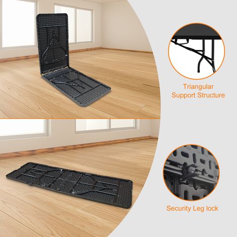 Table pliante portable robuste de 244 cm avec poignée, table pliable multifonctionnelle pour le camping, les pique-niques et les fêtes en intérieur/extérieur, capacité de charge 135 kg (noir) (1/5)