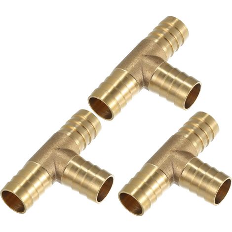 Raccord De Tuyau Cannelé en T 3 Voies Or 3pc Cuivre 16mm (0.63"), 62x40x16mm (LWD), Forme En T, Convient Pour Air, Eau, Carburant, Huile, Gaz Inertes (1/5)