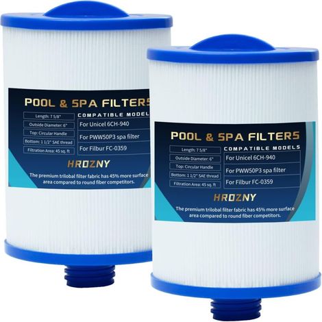 Spa Filter for Unicel 6CH-940 and PWW50P3 - Filter Cartridge Compatible with Viking Spa, Filbur FC-0359 - For Children's Pools and Acrylic Hot Tubs - Pack of 2 (1/5)