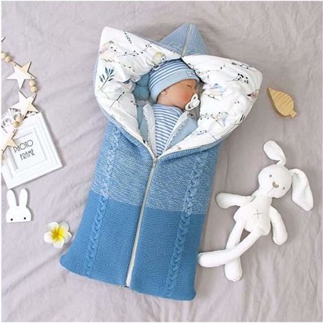 Gigoteuse Bébé - FOLAYA - Turbulette Hiver 0-12 Mois - Coton Tricoté - Unisexe - Zip Bleu (1/4)