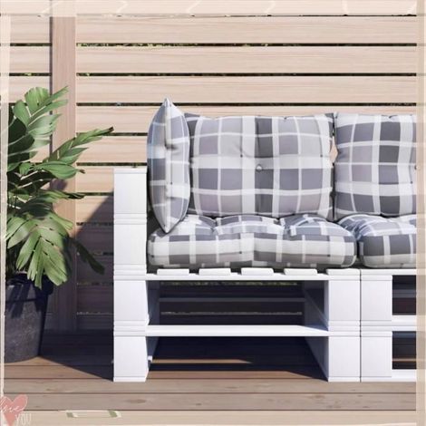 360870 Coussins de palette lot de 3 motif à carreaux gris tissu (1/5)