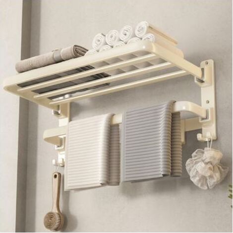 Version Améliorée Porte Serviette Salle De Bain,Épais, Renforcé Et Stable 60cm Porte Serviette Murale avec 9 Crochets,Etagere Salle De Bain Deux Méthodes Dinstallation, Couleur Crème -INHHUB (1/5)
