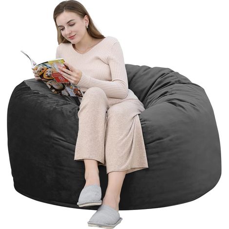 Pouf géant noir uni 121,92 cm adulte, mousse mémoire, housse velours lavable en machine (1/5)