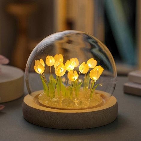 Lampe de nuit LED 13 tulipes jaunes pour une décoration de bureau romantique (1/5)