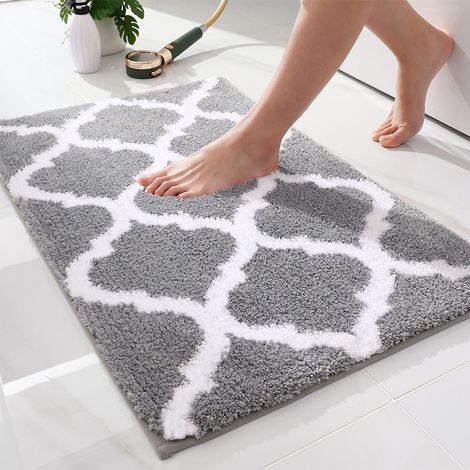 Tapis Bain Microfibre Carpette Anti-Glissant Antibacterienne Tapis de Bain Lavable en Machine (Gris) (1/5)