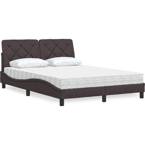 Bett mit Matratze Dunkelbraun 140x190 cm Stoff