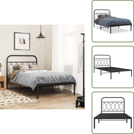 Cadre de lit métal sans matelas avec tête de lit noir 100x190cm - Cadre De Lit - Lit Double - Lit Metal - Lit Moderne - Lit Noir (1/5)