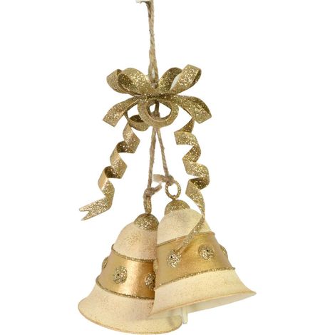 Cloche métal noeud doré 15x6x23 cm
