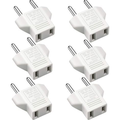 US to EU Adapter, [6 Pack] 2 Pin CN China USA American to 2 Pin EU Europe France, Germany, Spain, Egypt and More - White (1/5)