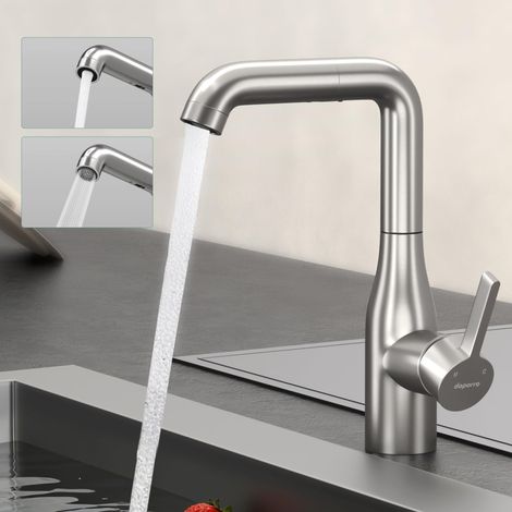 Mai & Mai Rubinetto per Cucina, 2 Modalità con Doccetta Estraibile, Rubinetto Lavello Cucina in Acciaio Inossidabile 304 con Cartuccia Ceramica, Tubi e Accesorri, Argento, Turnix-04 (1/5)