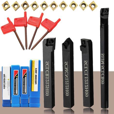 Applicable Outil de tournage de tour, S12MSCLCR09 + SCLCR1212H09 + SCLCL1212H09 + SCMCN1212H09 4 pièces 12 MM tour à tige porte-outil de tournage barre d'alésage, 10 pièces insert en carbure (1/5)