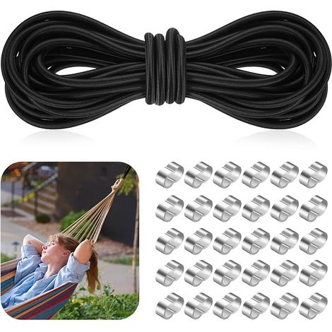 8 mm x 10 m Elastic Rope 8 mm Rubber Rope for Trailer Tarpaulin Black Round Rope for Camping Sailing Tarpaulin Truck with 30 Clamps (1/5)