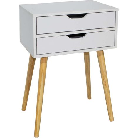 Mesita de noche 2 cajones Md-Piano acabado blanco, 60cm(alto) 40cm(ancho) 30cm(fondo). (1/2)