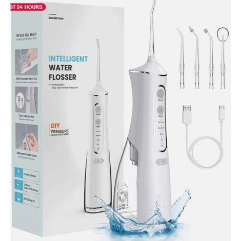 1 Hydropulseur sans fil, 4 modes, réservoir 300 ml, 5 embouts, étanche IPX7, usage quotidien (1/5)