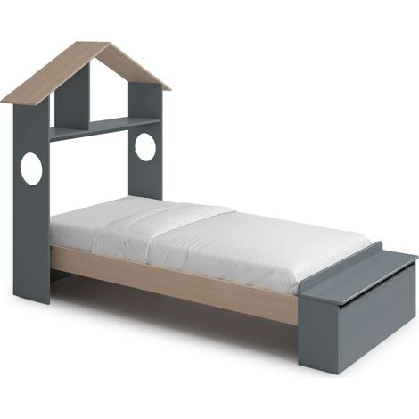 Cama juvenil tipo cabaña modelo ERIC acabado verde kaki/cera, 216.5cm(largo) 128.5cm(ancho) 153cm(alto). (1/5)