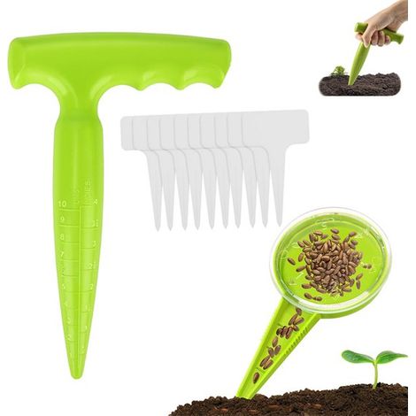Kit de 12 pièces : semoir manuel, planteuse de bulbes, distributeur de graines, outils de plantation en plastique, foret de jardin, 10 étiquettes incluses. Indispensable pour les jardiniers amateurs (1/5)