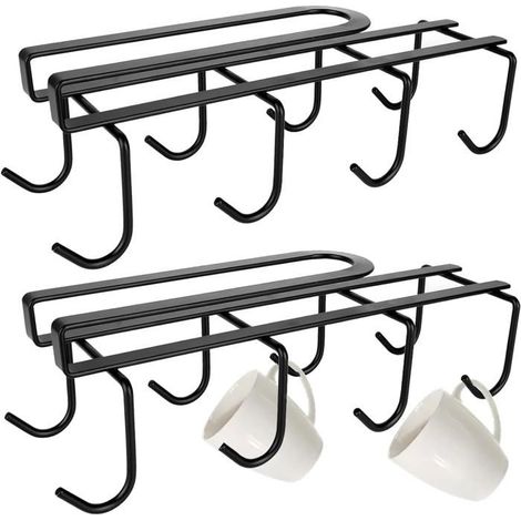 Lot de 2 Support Tasse à Cafe Suspendu, pour 16 Tasses, pour Cravates Ceintures/Écharpe/Stockage de Clés