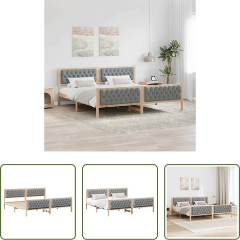 vidaXL Polyester Kopfteil - Bettrahmen Hellgrau 200 x 200 cm Massives Kiefernholz (1/5)
