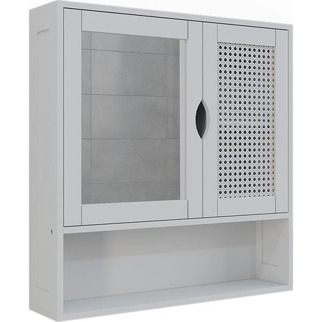 Armario con espejo para baño Liora, Blanco, 56 x 58 cm con 2 puertas, Vicco (1/5)