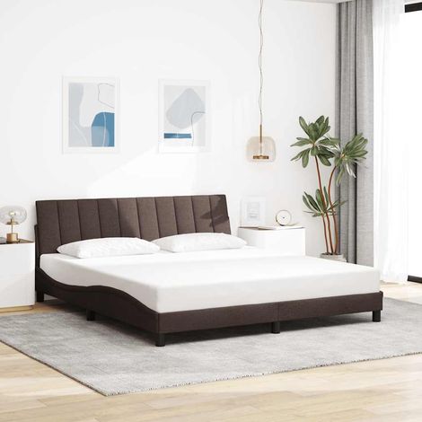 Estructura de cama sin colchón Hanko de tela marrón oscuro 180x200 cm (1/5)