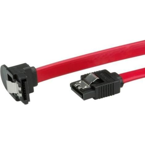 Câble SATA - Coudé 1 M - Pour Disque Dur SATA III - Rouge - 2 Connecteurs Avec Attache (1/2)