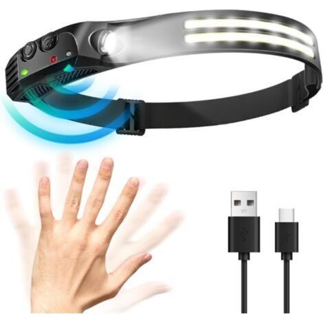 Waterproof Rechargeable Headlamp, 1200 Lumens LED Headlamp, 5 Lighting Modes, Type-C Rechargeable Headlamp, with Motion Sensor, IPX4 Waterproof, for Fishing, Camping, Hiking