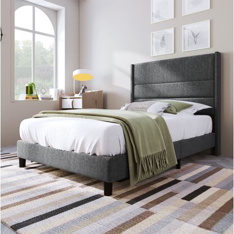 Cama Tapizada 90x200 Cm Estructura Lamas Lino Gris (1/5)