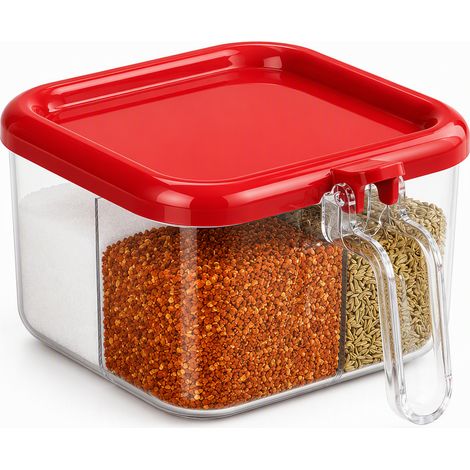 boîte à épices rouge compartimenté en plastique alimentaire (1/5)