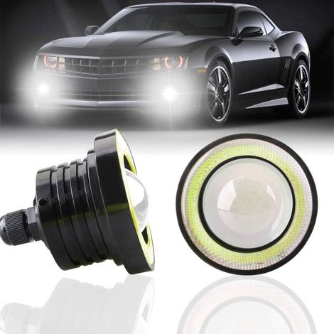2pcs Super Bright 3" Universal LED Fog Light Projector 12V 10W White COB Halo Angel Eyes Rings Motorcycle Car Daytime Running Light DRL Driving Light Fog Lamp