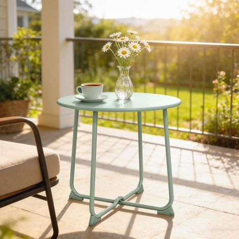 Runder Gartentisch für 2 Personen mit X-förmigem Fuß und Metallgestell, Ø 50 x 45,5 cm, dunkelgrün