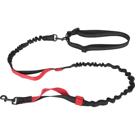 Strapazierfähige Bungee-Hundeleine, stoßdämpfendes elastisches Seil mit 2 gepolsterten Griffen für das Lauftraining großer Hunde, Rot (1/5)