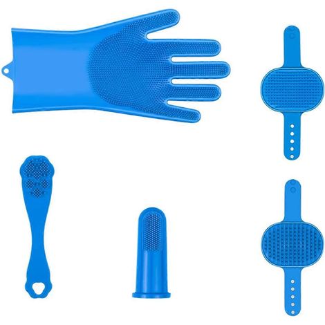 Ensemble de toilettage pour animaux de compagnie 6 pièces : gants de bain pour chien et brosse de massage. (1/5)