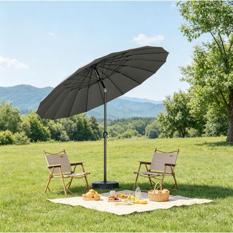 Ombrellone da giardino Ø257 cm inclinabile con manovella, 18 stecche in fibra di vetro, poliestere grigio scuro (1/5)