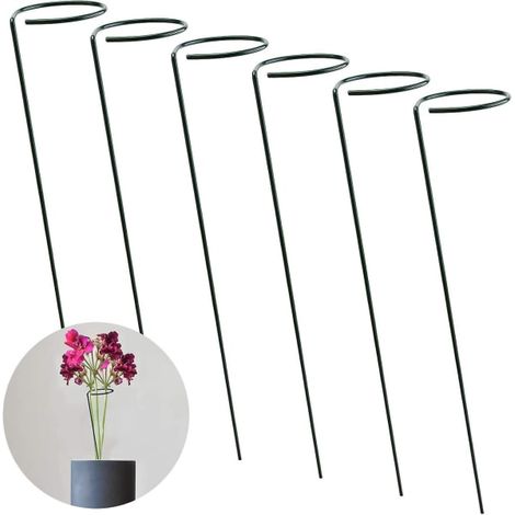 6 anneaux de soutien en acier pour plantes, tuteur de tige de jardin, support circulaire pour fleurs, rosiers, tomates, lys, pivoines (40 cm) (1/5)