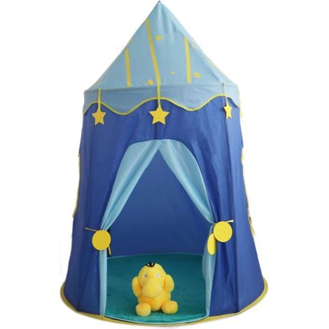 1 tente de jeu intérieure, pour enfants 4 à 6 ans, ouverture 110 cm × 150 cm, bleu ou rose, avec tapis et lampe (1/5)