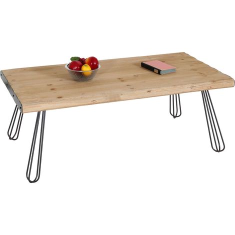 Table basse HWC-L73 - Table de salon - bois massif industriel certifié MVG 120x60cm - naturel (1/5)