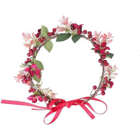Kreativer Weihnachtskranz mit roten Blättern und Früchten, ideal für Partys und Hochzeiten (rot) - 29 x 28 cm - Rot (1/3)