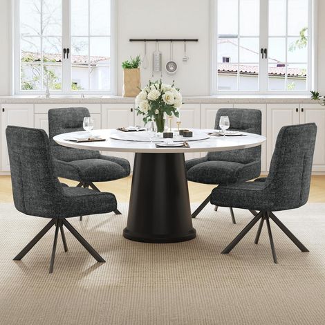 Drehstuhl Esszimmer 4er Set, 360° drehbar, Chenille, Dunkelgrau (1/5)