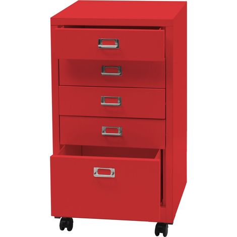 Cajonera móvil HHG-456, cajonera archivador de acero, metal 75x40x41cm 5 cajones, rojo
