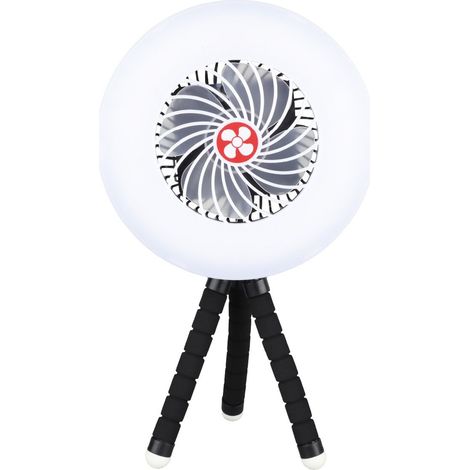 Mini ventilador solar "Tanami" con luz y trípode flexible (4W 5V) color blanco y negro (1/5)